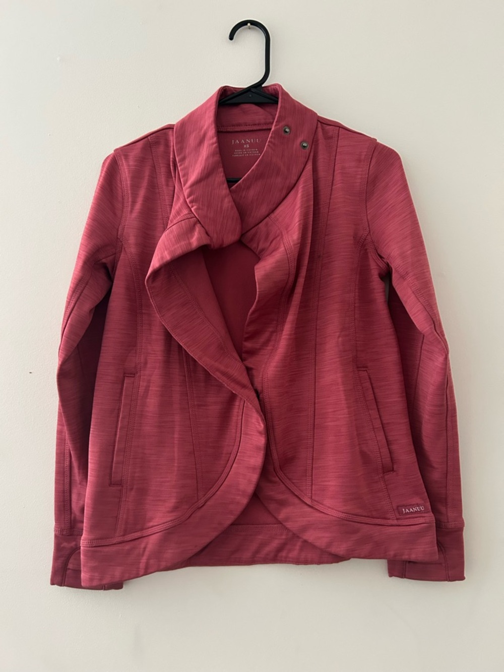 Jaanuu Women's Dusty Rose Draped Moto Sweater